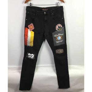 Copper Rivet Jeans Mens Sz 36/34 Black stretchy StreetWear logo Patches slim fit